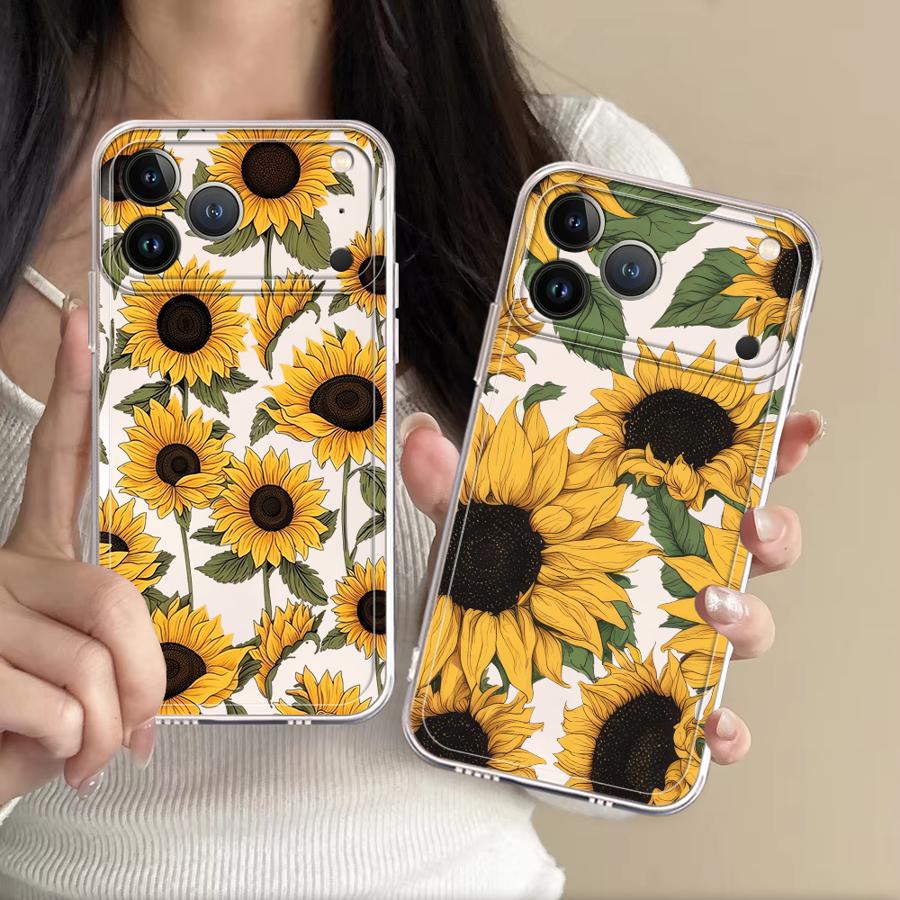 Phone Cases Cute Iphone 14 - Прозрачный чехол с милым узором подсолнухов
