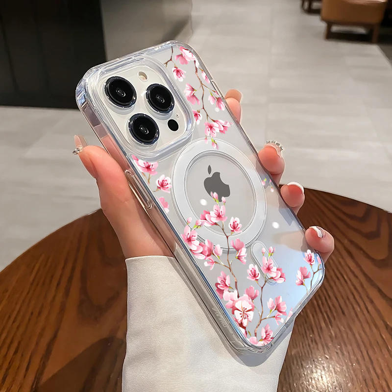Clear Magsafe Case - Роскошный розовый чехол INS Flowers для