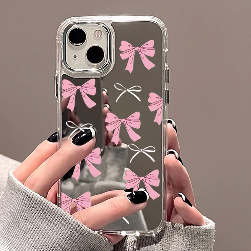 Phone Cases Cute Iphone 14 - Милый розово-черный чехол-зеркало с бантом для